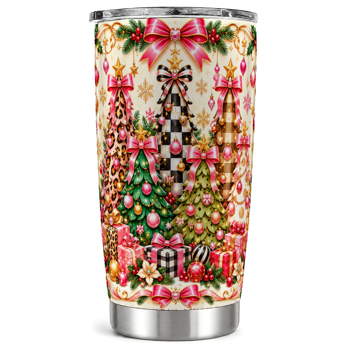Patterned Tree Tumbler 20oz, Holiday Tumbler, Stainless Steel Travel Cup