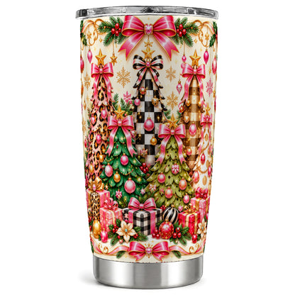 Patterned Tree Tumbler 20oz, Holiday Tumbler, Stainless Steel Travel Cup