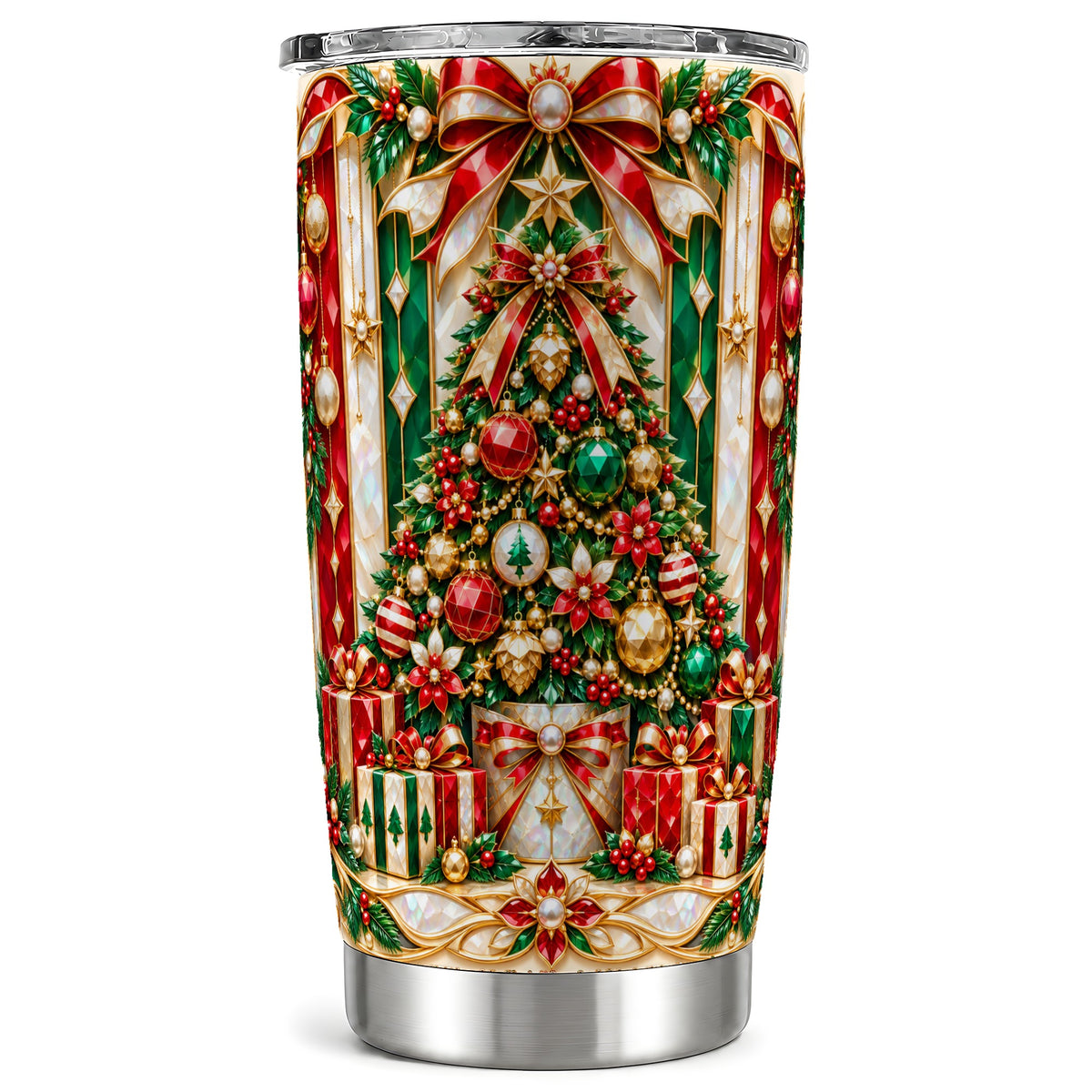 Jeweled Tree Tumbler 20oz, Christmas Tumbler, Stainless Steel Travel Cup
