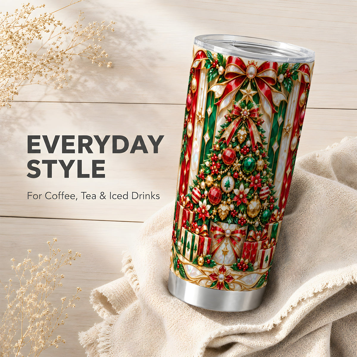 Jeweled Tree Tumbler 20oz, Christmas Tumbler, Stainless Steel Travel Cup