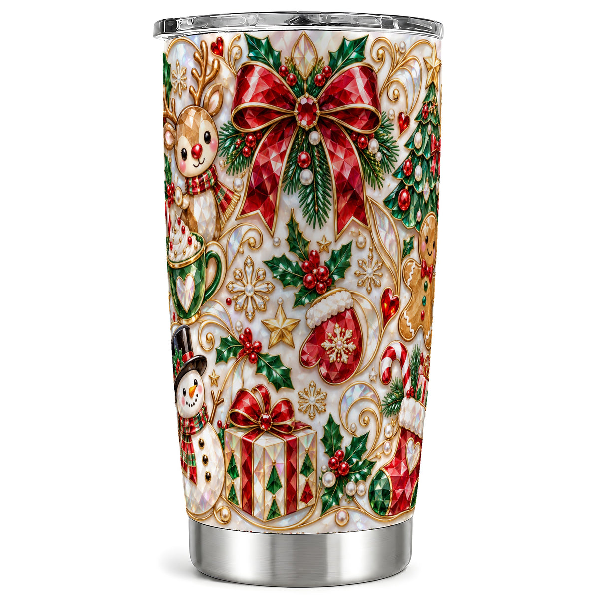 Holiday Motif Tumbler 20oz, Christmas Tumbler, Stainless Steel Travel Cup