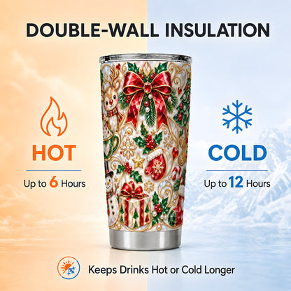 Holiday Motif Tumbler 20oz, Christmas Tumbler, Stainless Steel Travel Cup