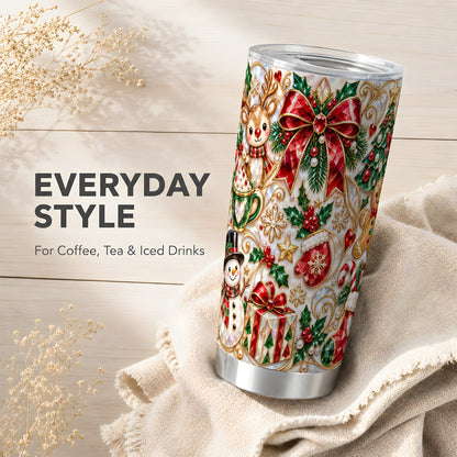 Holiday Motif Tumbler 20oz, Christmas Tumbler, Stainless Steel Travel Cup