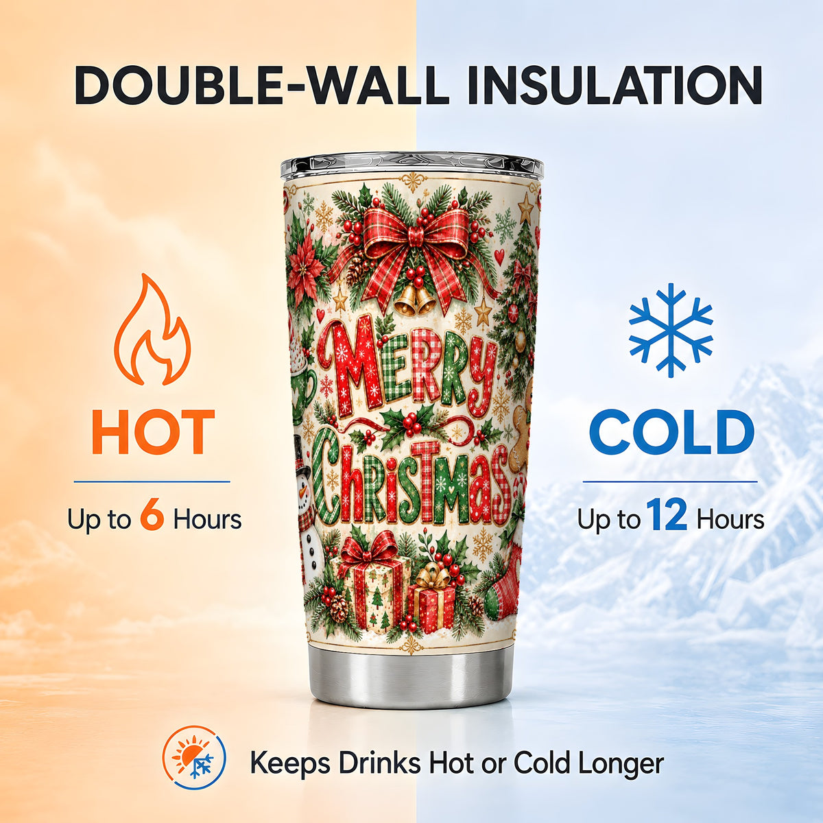Christmas Collage Tumbler 20oz, Holiday Tumbler, Stainless Steel Travel Cup