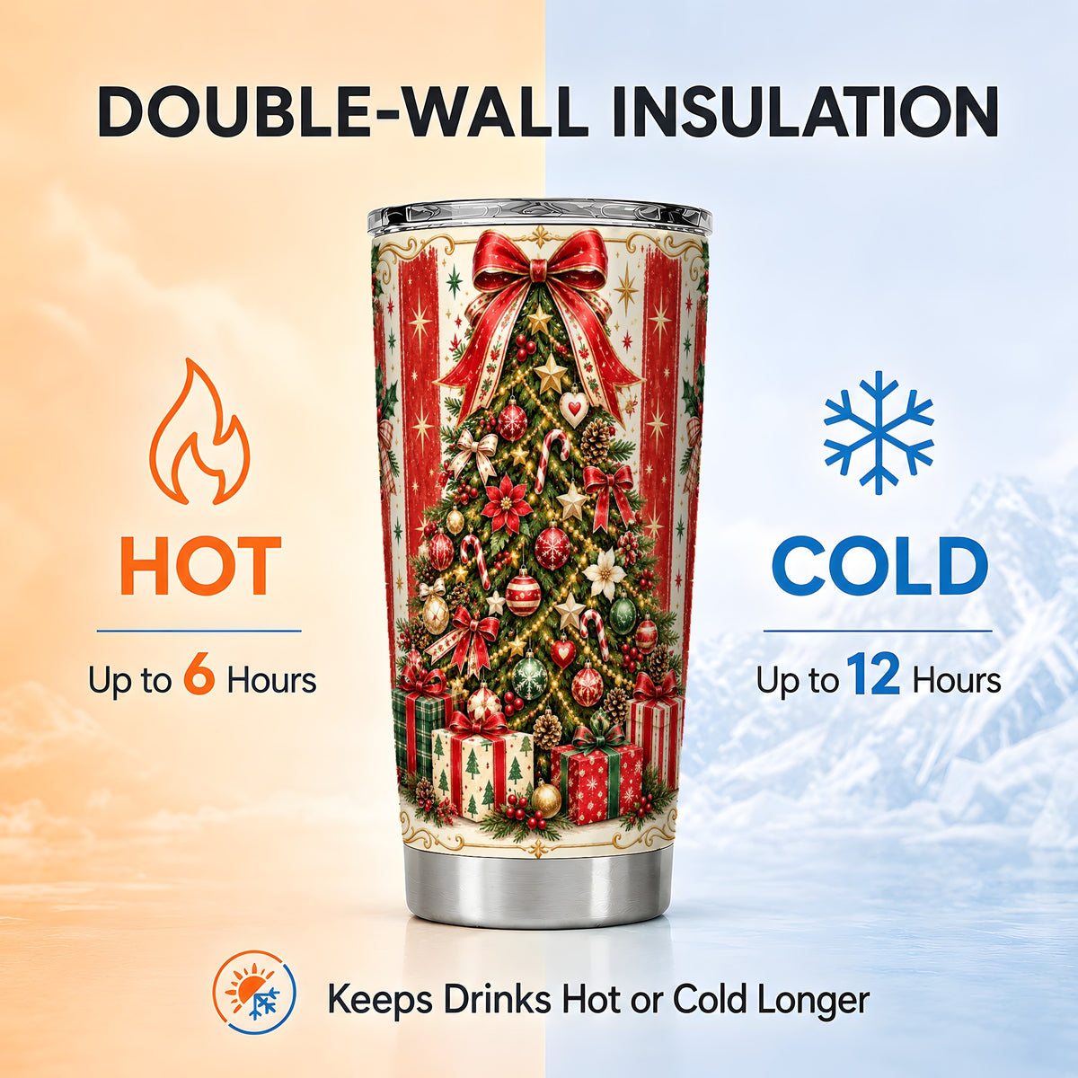 Christmas Tree Tumbler 20oz, Holiday Tumbler, Stainless Steel Travel Cup