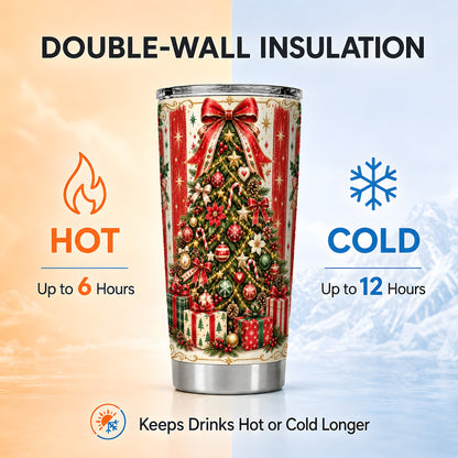 Christmas Tree Tumbler 20oz, Holiday Tumbler, Stainless Steel Travel Cup