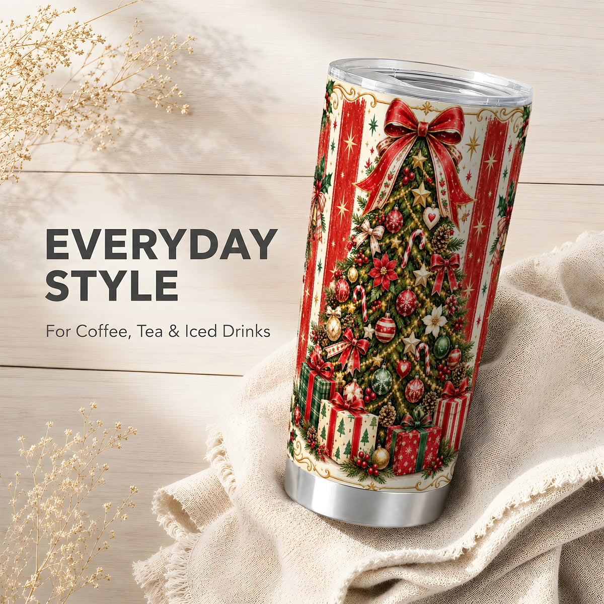 Christmas Tree Tumbler 20oz, Holiday Tumbler, Stainless Steel Travel Cup