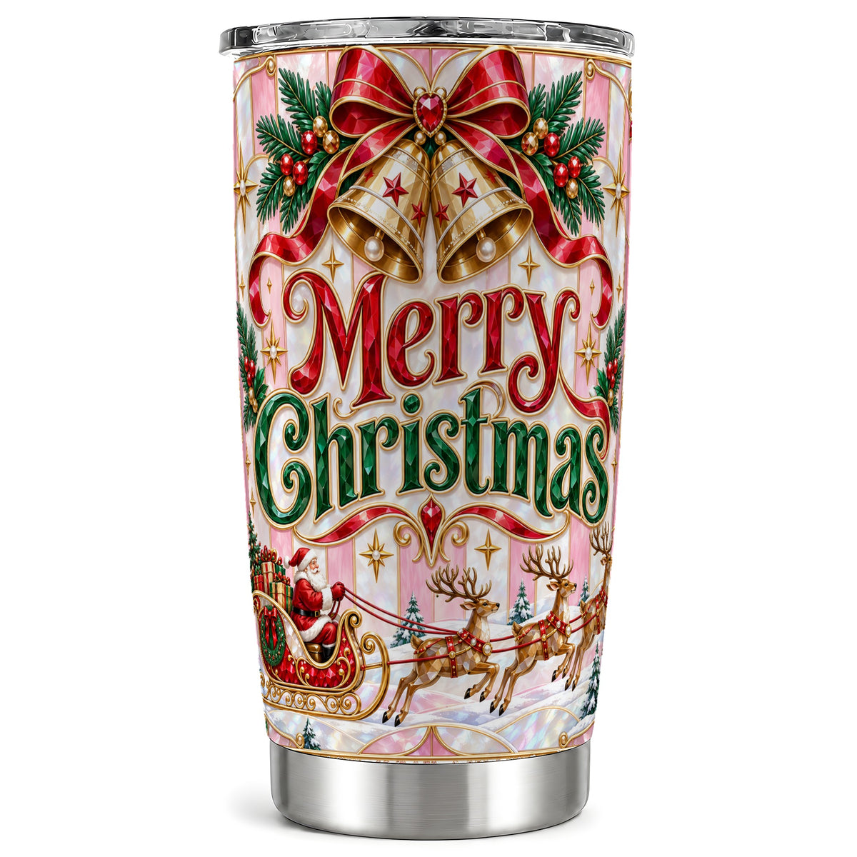 Santa Sleigh Tumbler 20oz, Holiday Tumbler, Stainless Steel Travel Cup