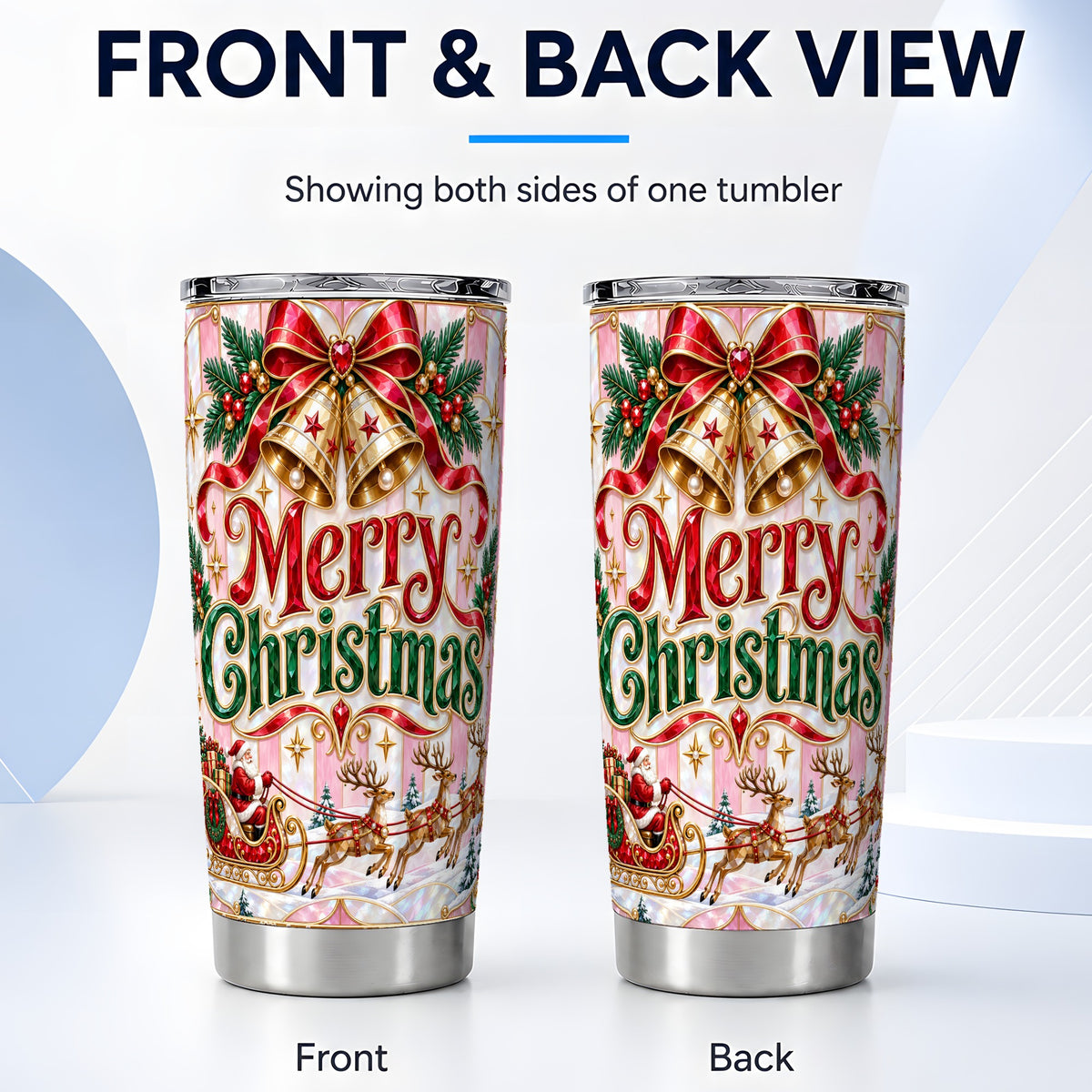 #pl[20oz|Steel] Santa Sleigh Tumbler 20oz, Holiday Tumbler, Stainless Steel Travel Cup
