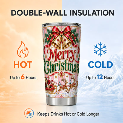Santa Sleigh Tumbler 20oz, Holiday Tumbler, Stainless Steel Travel Cup