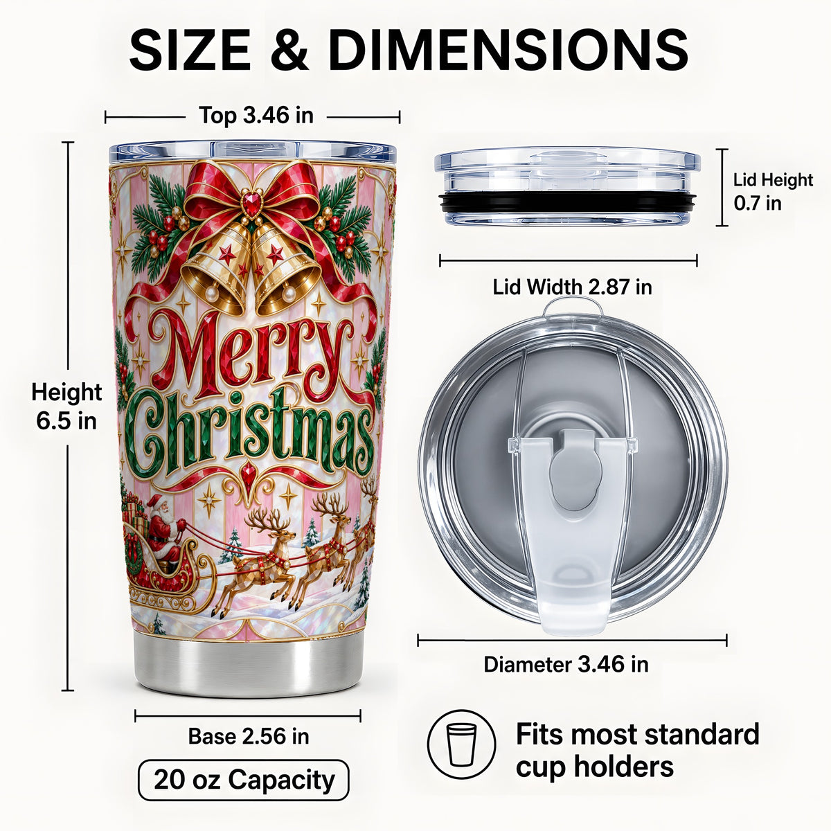 #pl[20oz|Steel] Santa Sleigh Tumbler 20oz, Holiday Tumbler, Stainless Steel Travel Cup