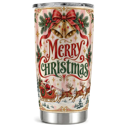 Vintage Santa Sleigh Tumbler 20oz, Holiday Tumbler, Stainless Steel Travel Cup