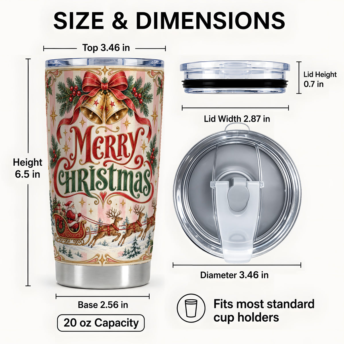 #pl[20oz|Steel] Vintage Santa Sleigh Tumbler 20oz, Holiday Tumbler, Stainless Steel Travel Cup