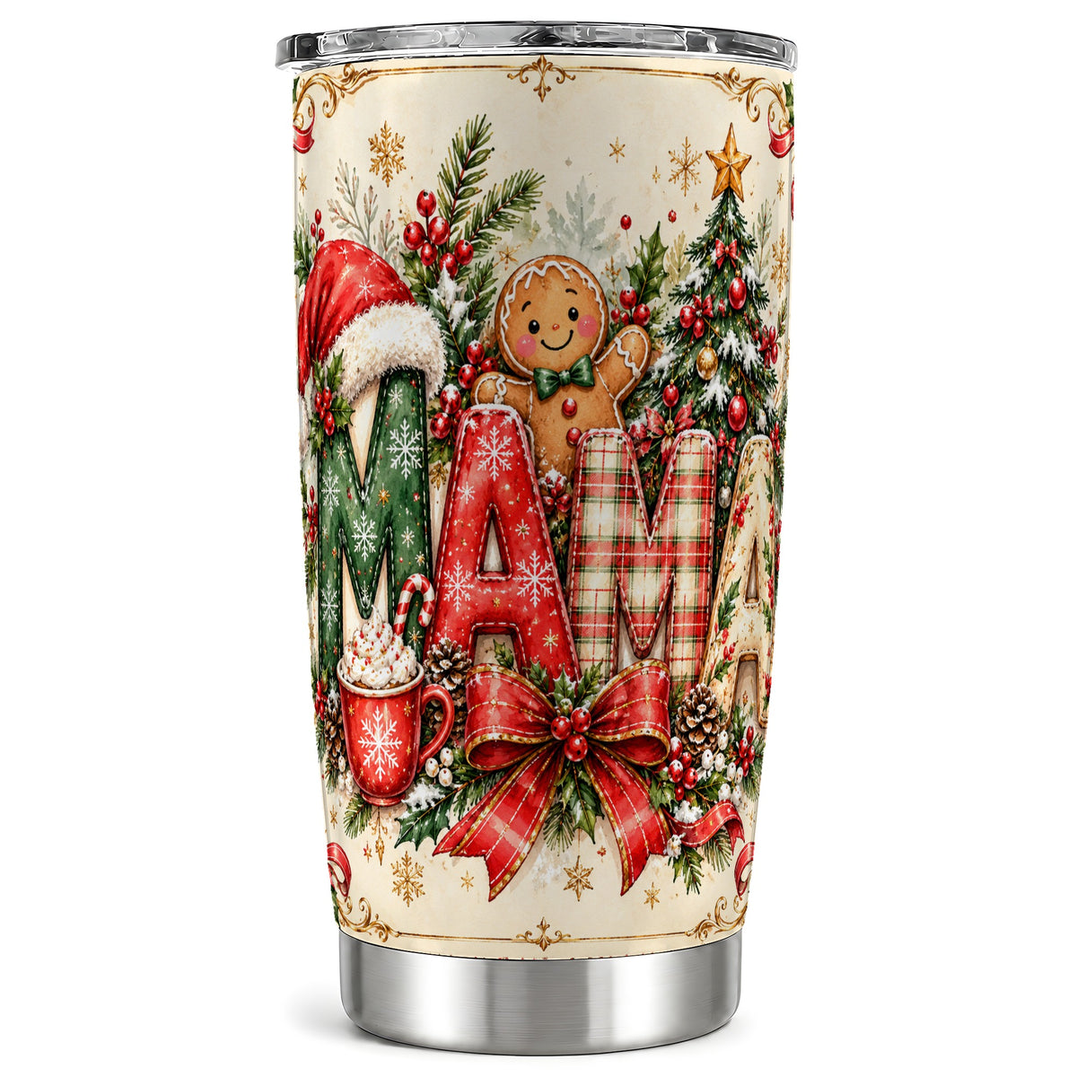 Christmas Mom Tumbler 20oz, Holiday Tumbler, Stainless Steel Travel Cup