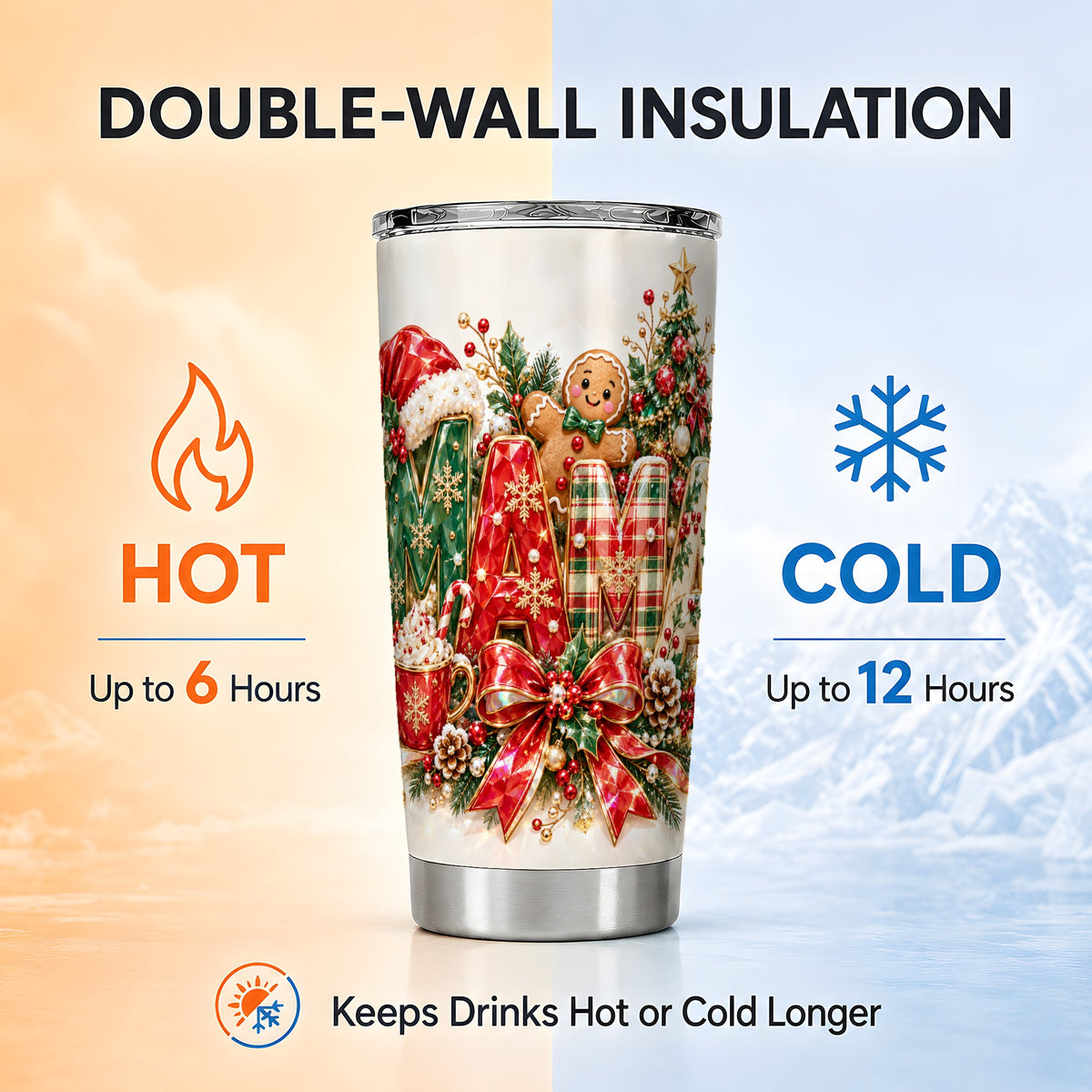 Holiday Lettering Tumbler 20oz, Festive Tumbler, Stainless Steel Travel Cup