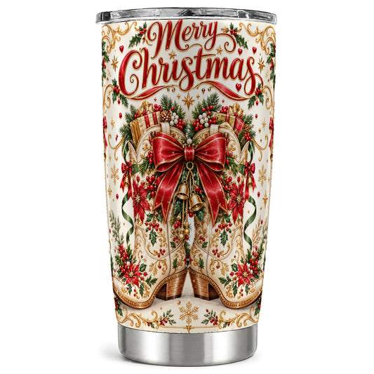 Western Holiday Tumbler 20oz, Boots Tumbler, Stainless Steel Travel Cup