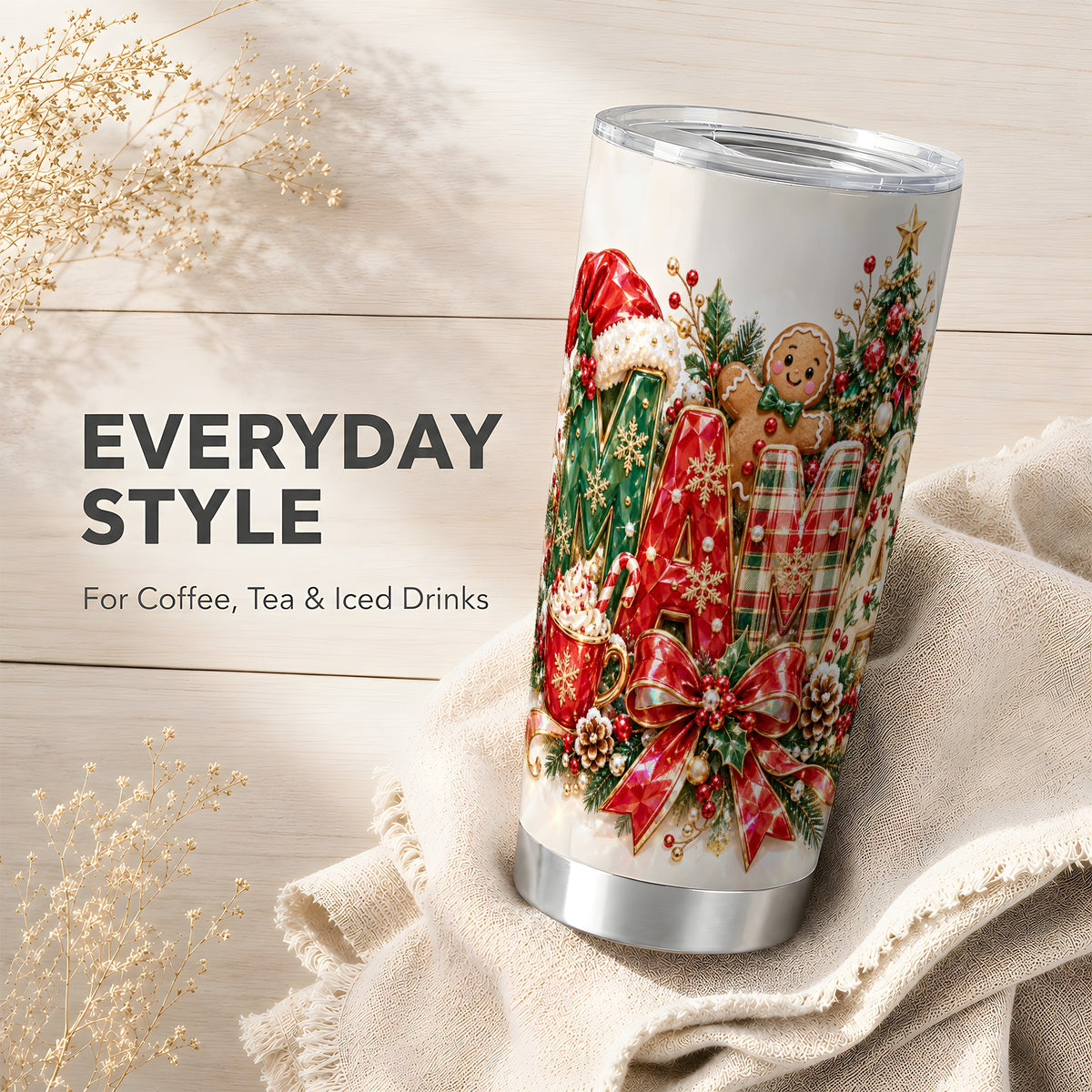 Holiday Lettering Tumbler 20oz, Festive Tumbler, Stainless Steel Travel Cup