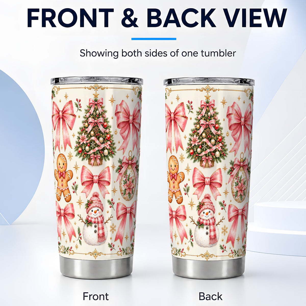 #pl[20oz|Steel] Pink Bow Tumbler 20oz, Gingerbread Tumbler, Stainless Steel Travel Cup
