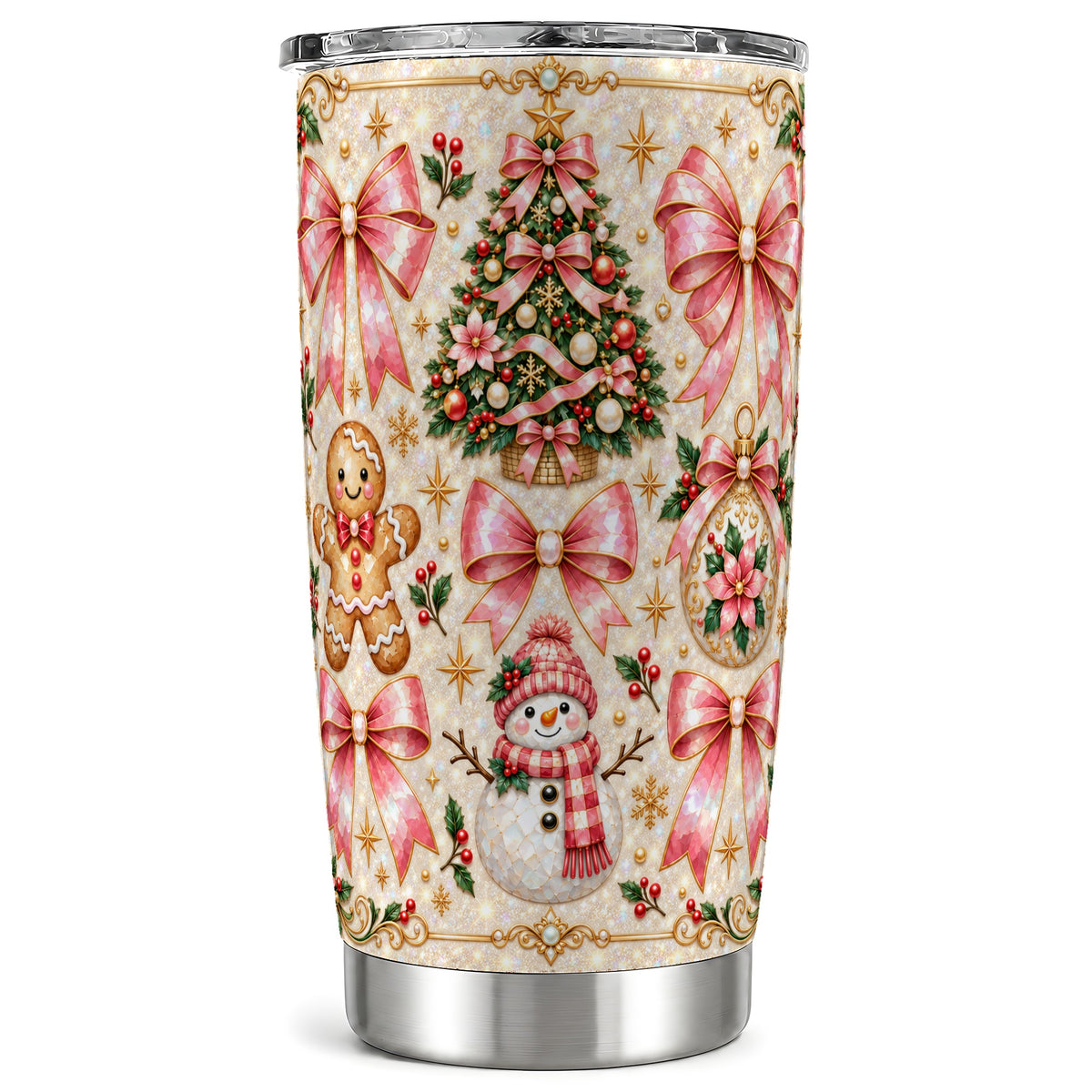 Pink Mosaic Tumbler 20oz, Snowman Tumbler, Stainless Steel Travel Cup