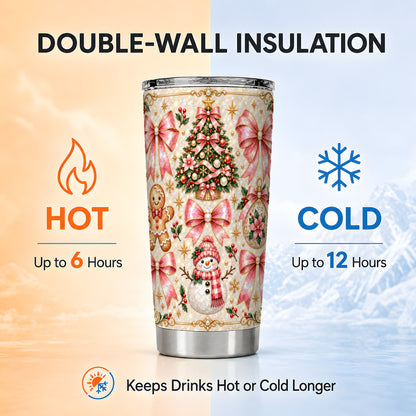 Pink Mosaic Tumbler 20oz, Snowman Tumbler, Stainless Steel Travel Cup
