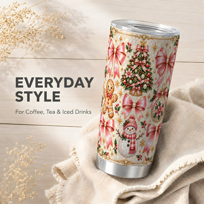 Pink Mosaic Tumbler 20oz, Snowman Tumbler, Stainless Steel Travel Cup