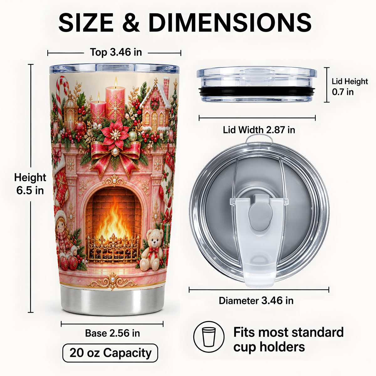 #pl[20oz|Steel] Pink Fireplace Tumbler 20oz, Christmas Tumbler, Stainless Steel Travel Cup