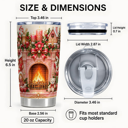 #pl[20oz|Steel] Pink Fireplace Tumbler 20oz, Christmas Tumbler, Stainless Steel Travel Cup