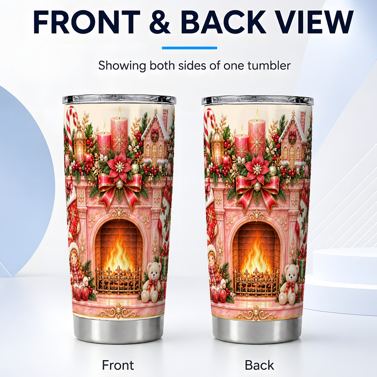#pl[20oz|Steel] Pink Fireplace Tumbler 20oz, Christmas Tumbler, Stainless Steel Travel Cup