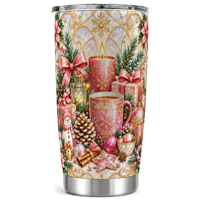 Pink Christmas Tumbler 20oz, Snowman Tumbler, Stainless Steel Travel Cup