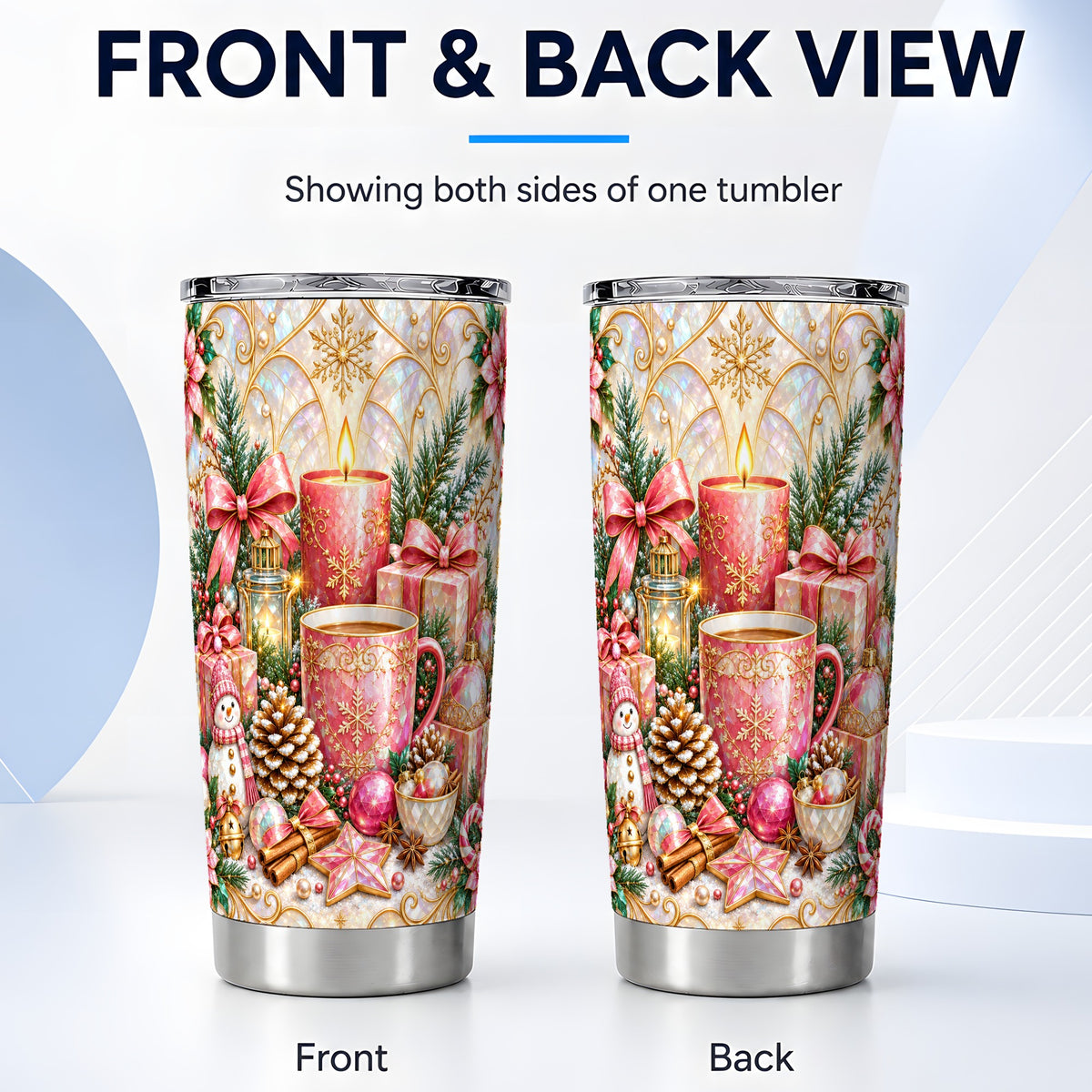 #pl[20oz|Steel] Pink Christmas Tumbler 20oz, Snowman Tumbler, Stainless Steel Travel Cup