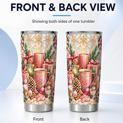 #pl[20oz|Steel] Pink Christmas Tumbler 20oz, Snowman Tumbler, Stainless Steel Travel Cup