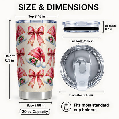 #pl[20oz|Steel] Pink Santa Hat Tumbler 20oz, Holiday Tumbler, Stainless Steel Travel Cup