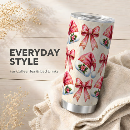 Pink Santa Hat Tumbler 20oz, Holiday Tumbler, Stainless Steel Travel Cup