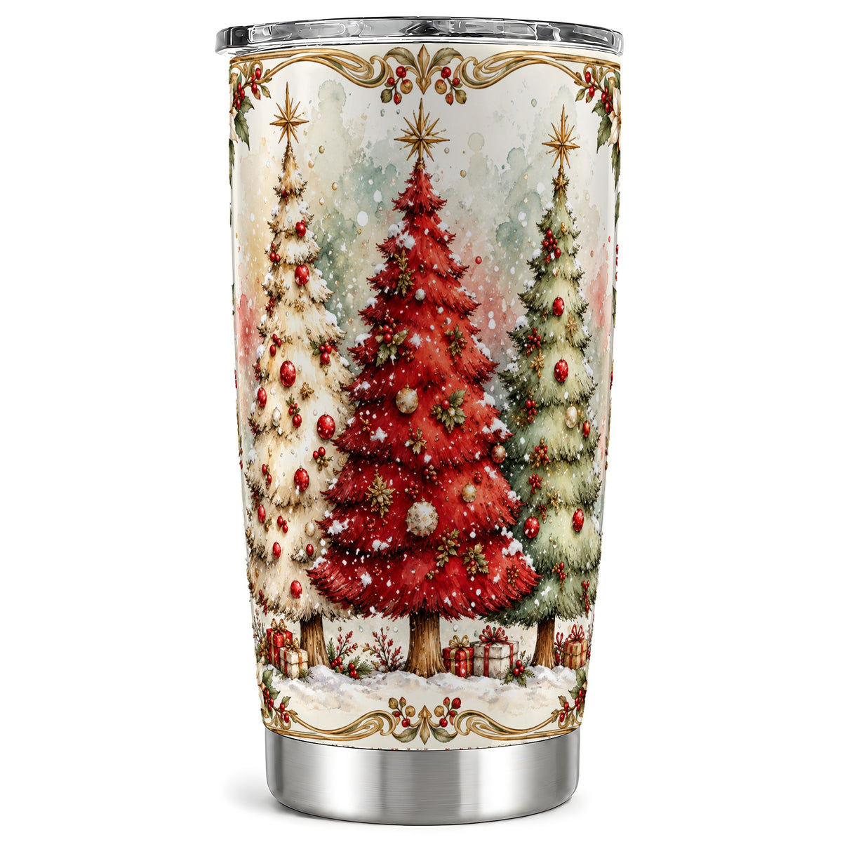 Christmas Tree Tumbler 20oz, Holiday Tumbler, Stainless Steel Travel Cup