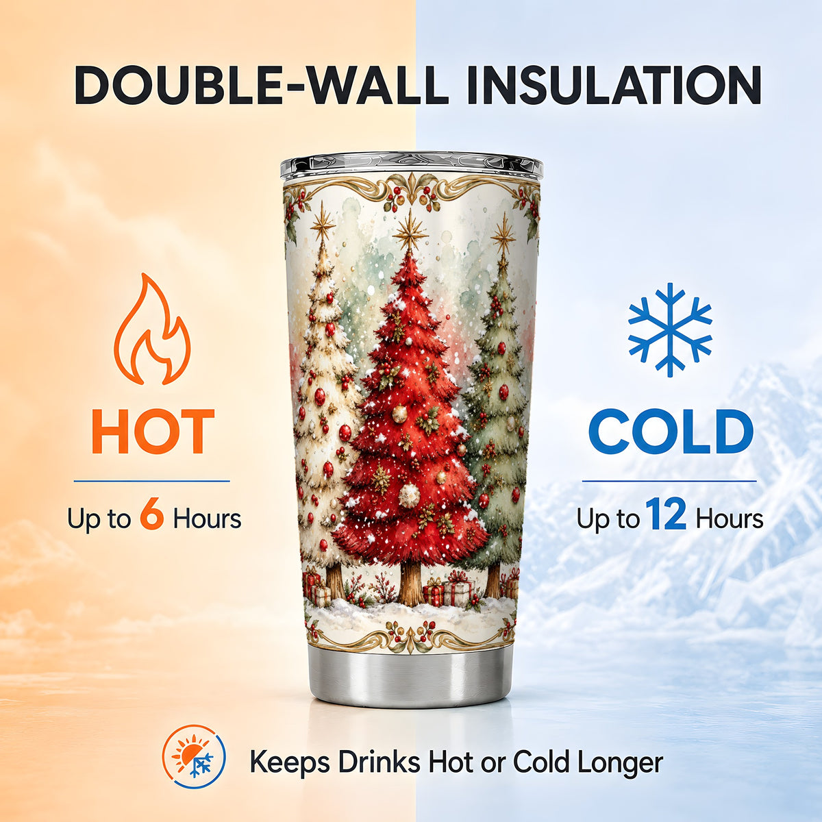 Christmas Tree Tumbler 20oz, Holiday Tumbler, Stainless Steel Travel Cup