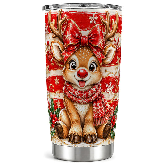 Cute Reindeer Tumbler 20oz, Winter Tumbler, Stainless Steel Travel Cup