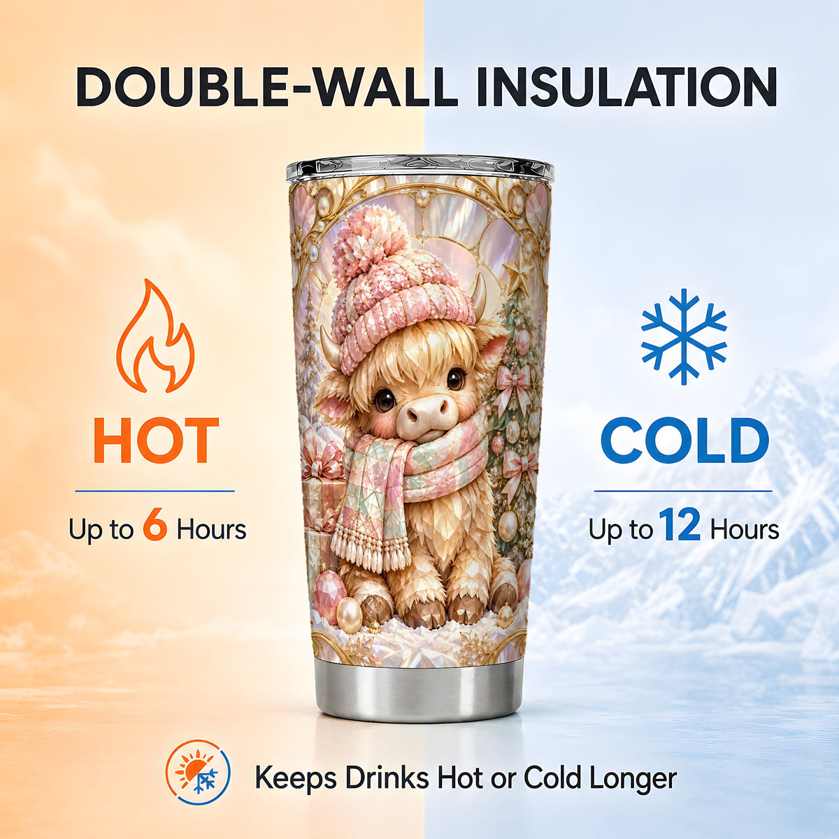 Highland Cow Tumbler 20oz, Christmas Tumbler, Stainless Steel Travel Cup