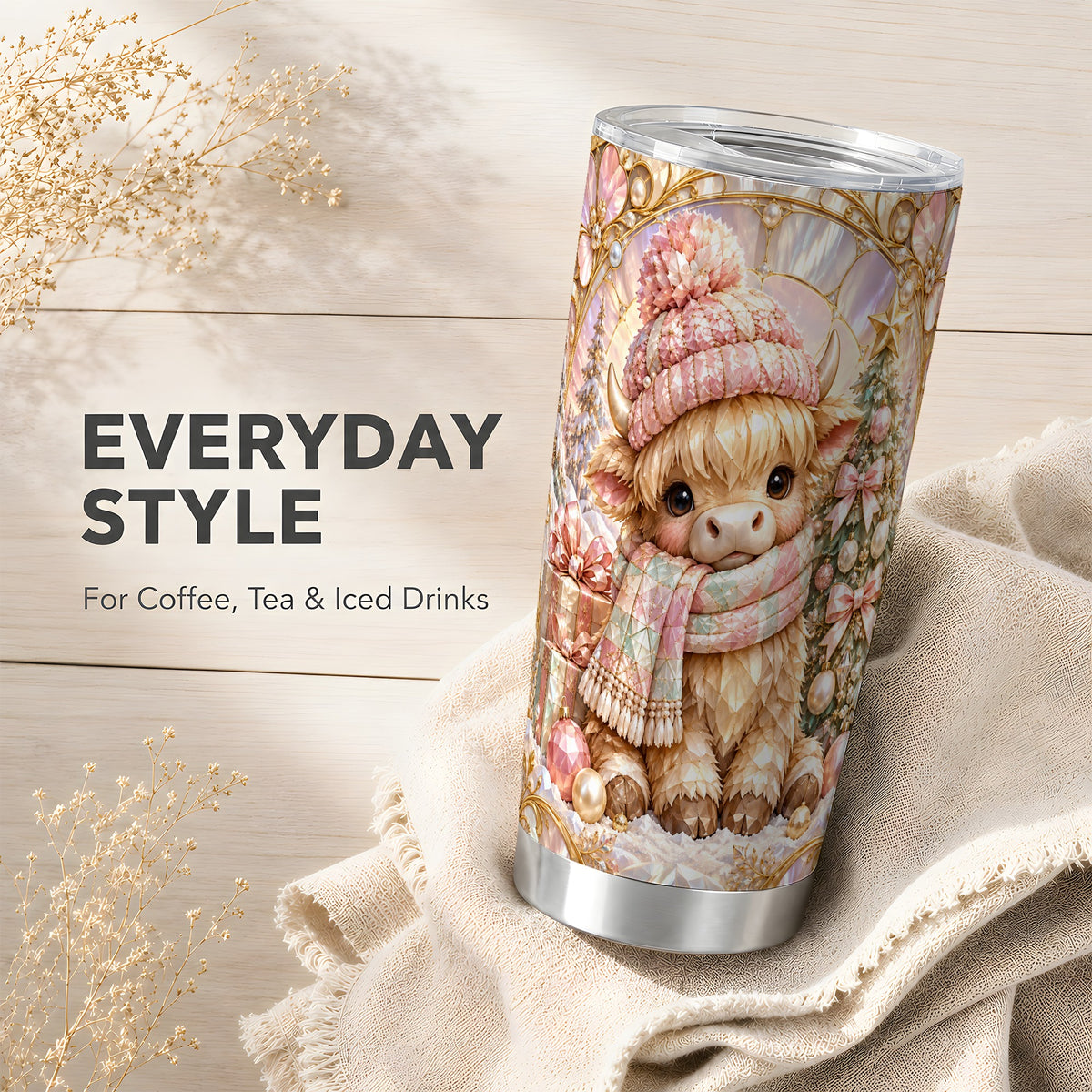Highland Cow Tumbler 20oz, Christmas Tumbler, Stainless Steel Travel Cup