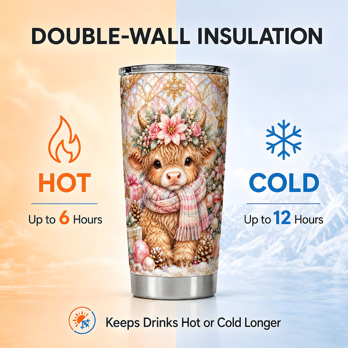 Highland Cow Tumbler 20oz, Christmas Tumbler, Stainless Steel Travel Cup