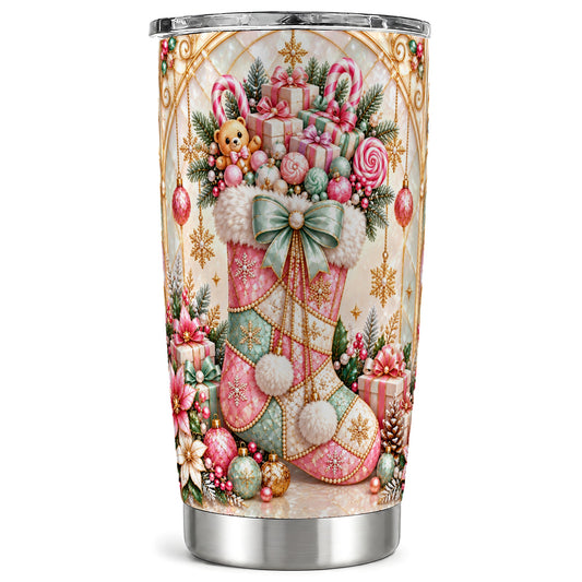 Stocking Tumbler 20oz, Candy Cane Tumbler, Stainless Steel Travel Cup