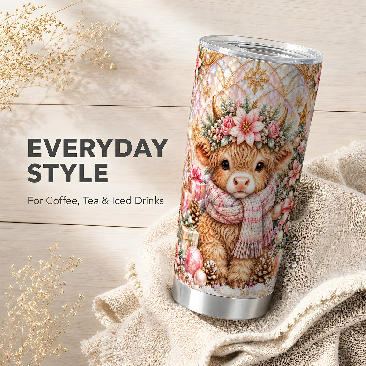 Highland Cow Tumbler 20oz, Christmas Tumbler, Stainless Steel Travel Cup