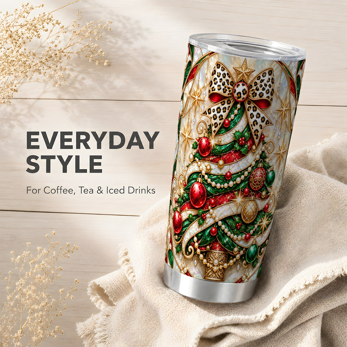 Tree Tumbler 20oz, Leopard Bow Tumbler, Stainless Steel Travel Cup