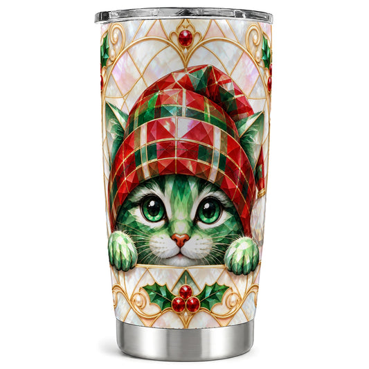Cat Tumbler 20oz, Plaid Hat Tumbler, Stainless Steel Travel Cup