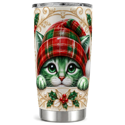 Cat Tumbler 20oz, Tartan Hat Tumbler, Stainless Steel Travel Cup
