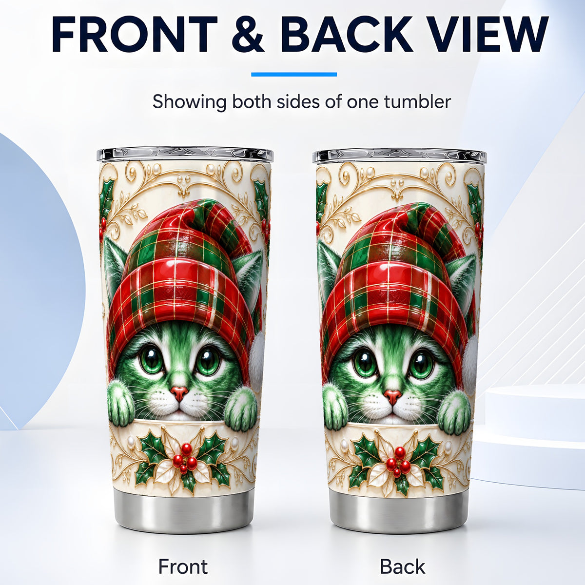 #pl[20oz|Steel] Cat Tumbler 20oz, Tartan Hat Tumbler, Stainless Steel Travel Cup