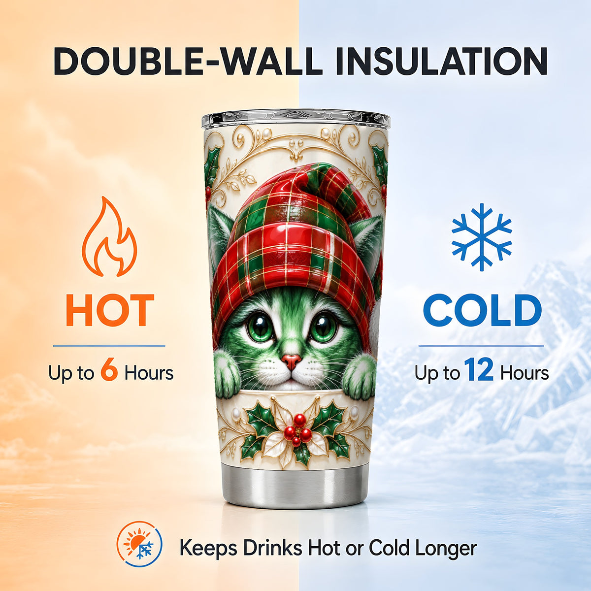 Cat Tumbler 20oz, Tartan Hat Tumbler, Stainless Steel Travel Cup