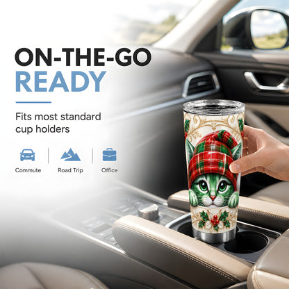 Cat Tumbler 20oz, Tartan Hat Tumbler, Stainless Steel Travel Cup