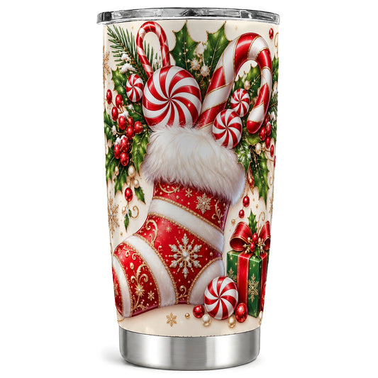 Candy Cane Tumbler 20oz, Christmas Tumbler, Stainless Steel Travel Cup