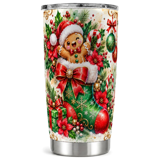Gingerbread Tumbler 20oz, Christmas Tumbler, Stainless Steel Travel Cup