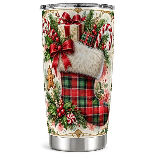 Plaid Stocking Tumbler 20oz, Holiday Tumbler, Stainless Steel Travel Cup